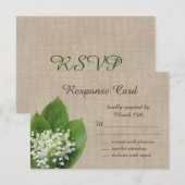 Lily van de Valley RSVP burlap Kaartje (Voorkant / Achterkant)
