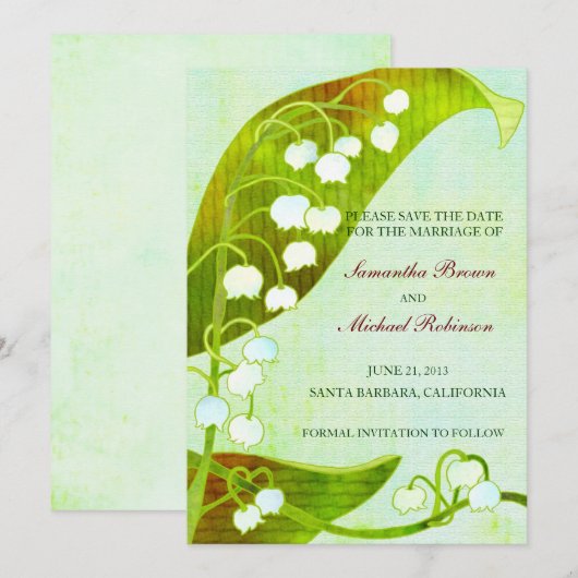 Lily van de Valley Rustic Wedding Save the Date (Voorkant / Achterkant)