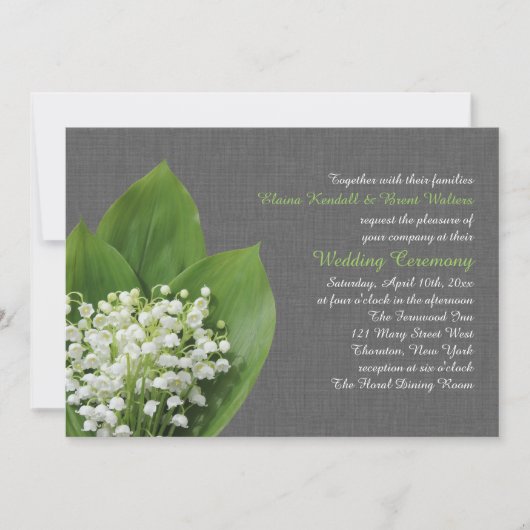 Lily van de Valley Wedding Invitation Grey burlap Kaart (Voorkant)