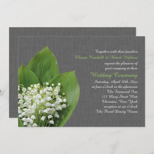 Lily van de Valley Wedding Invitation Grey burlap Kaart (Voorkant / Achterkant)