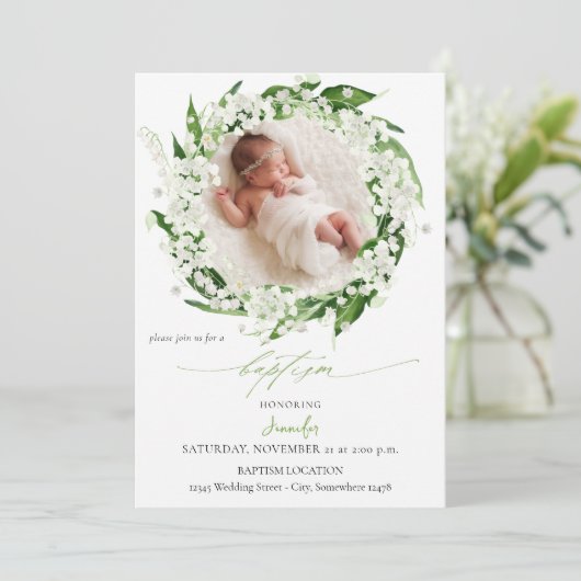 Lily van de Valley White Floral Baptism Kaart (Staand voorkant)