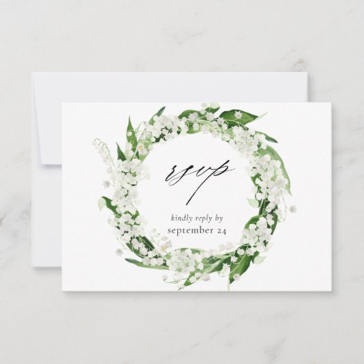 Lily van de Valley White Floral w Meal RSVP Card (Voorkant)