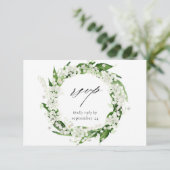 Lily van de Valley White Floral w Meal RSVP Card (Staand voorkant)