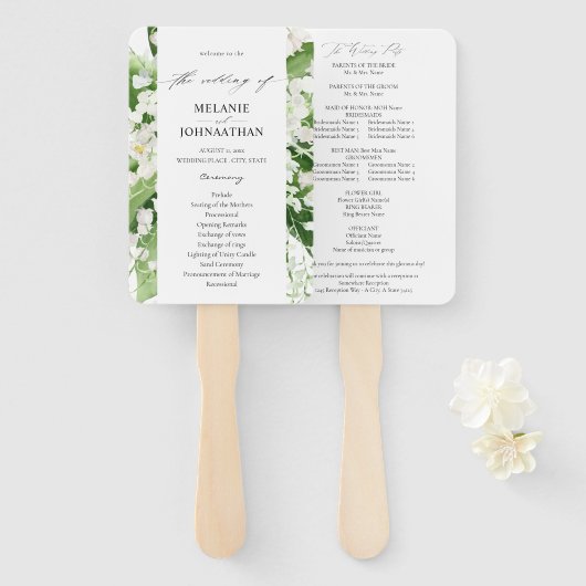 Lily van het Valley White Floral Wedding Programme Handwaaier (Voorkant en achterkant)