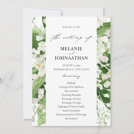Lily van het Valley White Floral Wedding Programme Kaart (Voorkant)