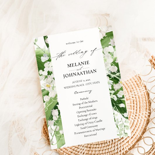 Lily van het Valley White Floral Wedding Programme Kaart