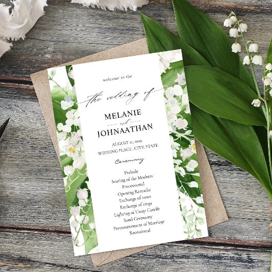 Lily van het Valley White Floral Wedding Programme Kaart