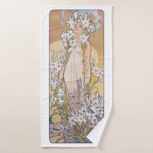 Lily (Vier bloemen), Alphonse Mucha Badhanddoek (Badhanddoek)