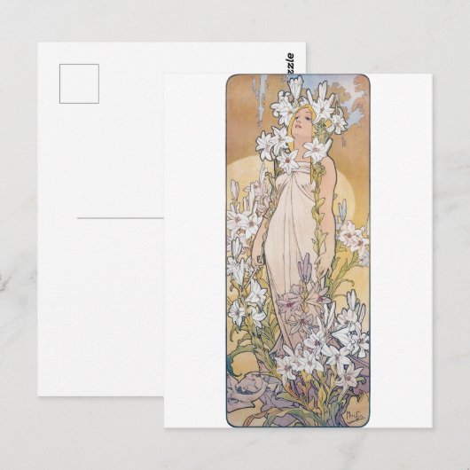 Lily (Vier bloemen), Alphonse Mucha Briefkaart (Voorkant / Achterkant)
