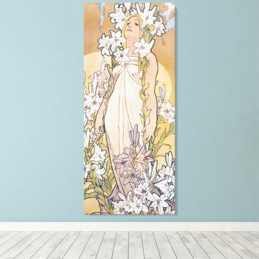 Lily (Vier bloemen), Alphonse Mucha Canvas Afdruk (Insitu (Houten vloer))