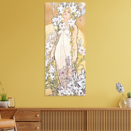 Lily (Vier bloemen), Alphonse Mucha Canvas Afdruk (Insitu (Woonkamer))
