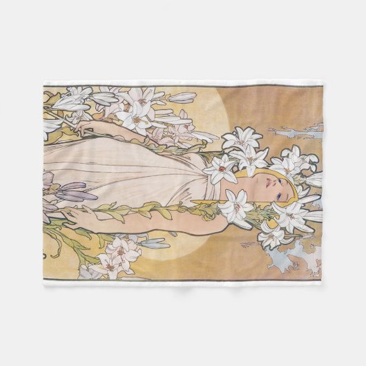 Lily (Vier bloemen), Alphonse Mucha Fleece Deken (Voorkant (Horizontaal))