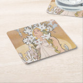 Lily (Vier bloemen), Alphonse Mucha Kartonnen Onderzetters (Schuin)