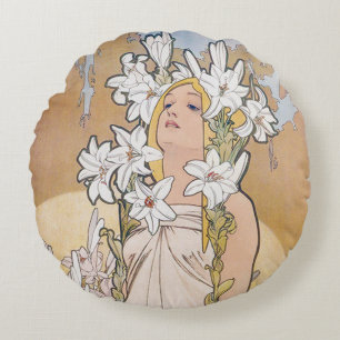 Lily (Vier bloemen), Alphonse Mucha Sierkussen Rond Kussen