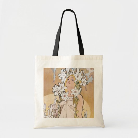 Lily (Vier bloemen), Alphonse Mucha Tote Bag (Voorkant)