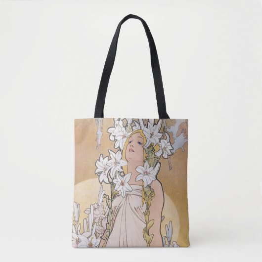 Lily (Vier bloemen), Alphonse Mucha Tote Bag (Voorkant)