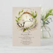 Lily vlinders kruis krans Elegant meisje doop Kaart (Staand voorkant)