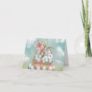 Lily Watercolor & Pastel Eieren met Konijn in Mand Kaart