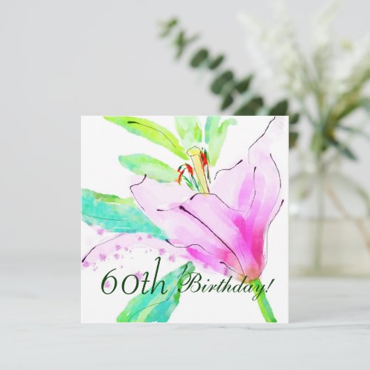 Lily Waterverf 60th Birthday Party Invitation Kaart (Staand voorkant)