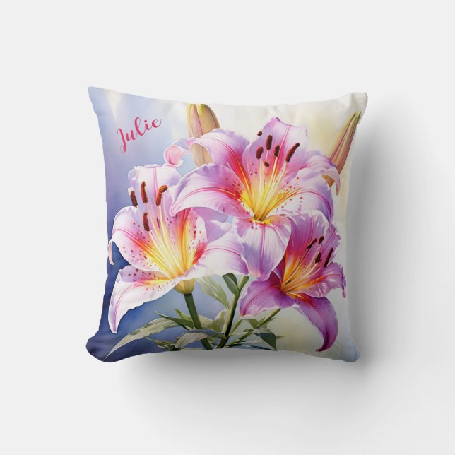 Lily Waterverf gepersonaliseerd Kussen (Voorkant)