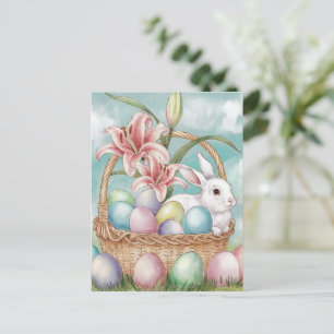 Lily Waterverf & Pastel Eieren met Konijn in Mand Briefkaart