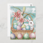 Lily Waterverf & Pasteleieren met konijn in mand Briefkaart (Voorkant / Achterkant)