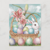 Lily Waterverf & Pasteleieren met konijn in mand Briefkaart (Voorkant)