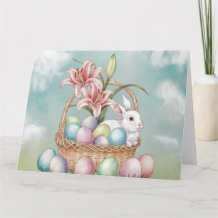 Lily Waterverf & Pasteleieren met konijn in mand Kaart