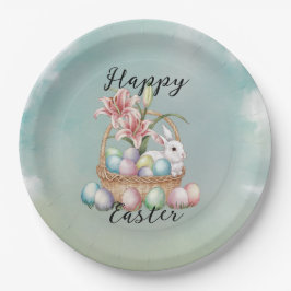 Lily Waterverf & Pasteleieren met konijn in mand Papieren Bordje