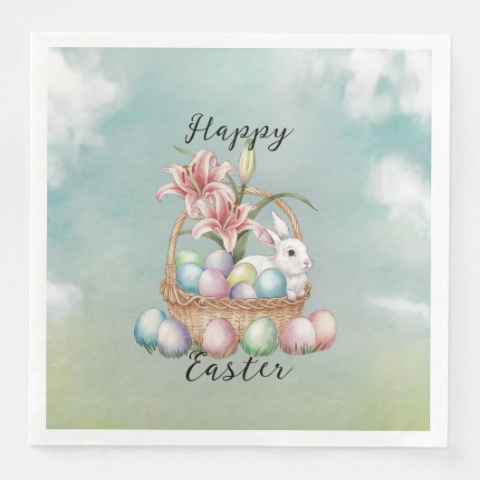 Lily Waterverf & Pasteleieren met konijn in mand Servet (Voorkant)