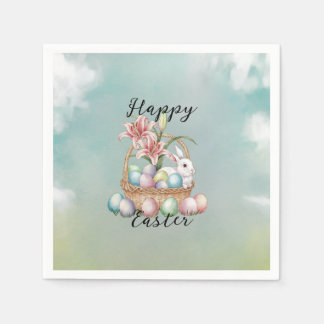 Lily Waterverf & Pasteleieren met konijn in mand Servet