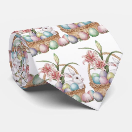 Lily Waterverf & Pasteleieren met konijn in mand Stropdas (Opgerold)