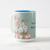 Lily Waterverf & Pasteleieren met konijn in mand Tweekleurige Koffiemok (Voorkant links)