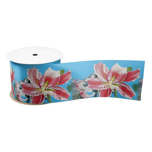 Lily Waterverf Red Oriental floral Satin Ribbon Satijnen Lint (Spoel)