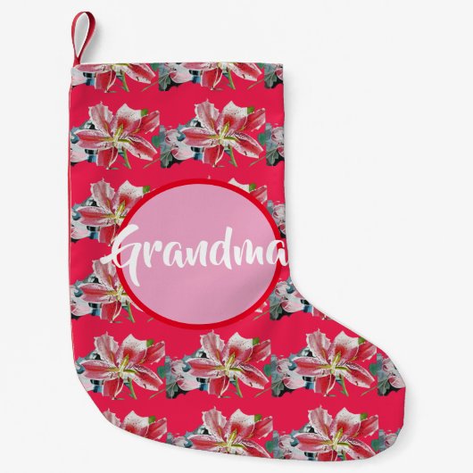Lily Waterverf Rode Bloemen oma Stocking Kleine Kerstsok (Voorkant)