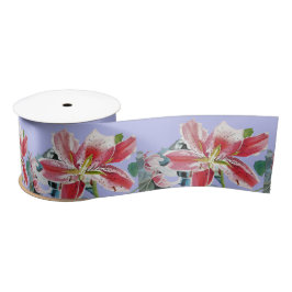 Lily Waterverf Rood Oriëntaalse bloemmotief Lilac  Satijnen Lint