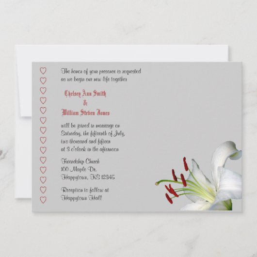 Lily, White en Red Wedding Invitations Kaart (Voorkant)