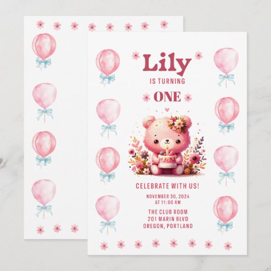 Lily's eerste verjaardag kaart (Voorkant / Achterkant)