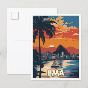 Lima Beach Peru Art Vintage Travel Illustratie Briefkaart