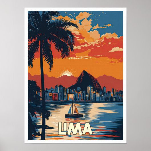 Lima Beach Peru Art Vintage Travel Illustratie Poster (Voorkant)