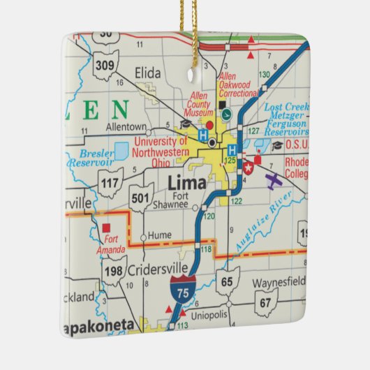 Lima Ohio Map Keramisch Ornament (Rechts)