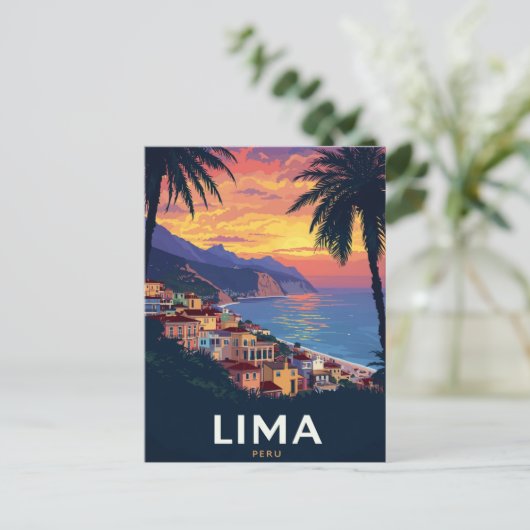 Lima Peru Coast Sunset Palm Trees Briefkaart (Staand voorkant)