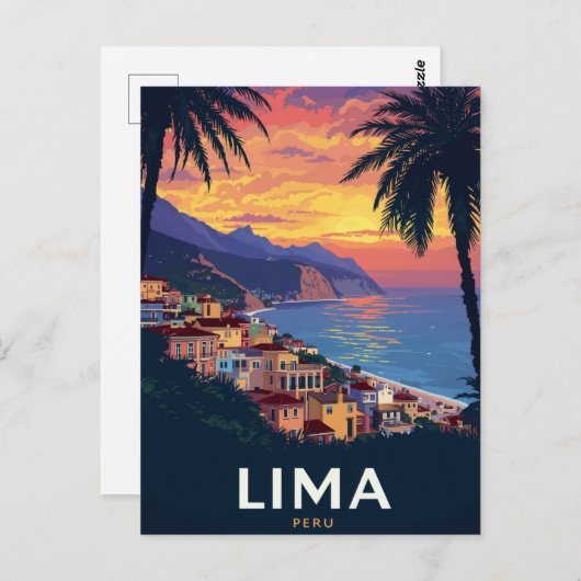 Lima Peru Coast Sunset Palm Trees Briefkaart (Voorkant / Achterkant)