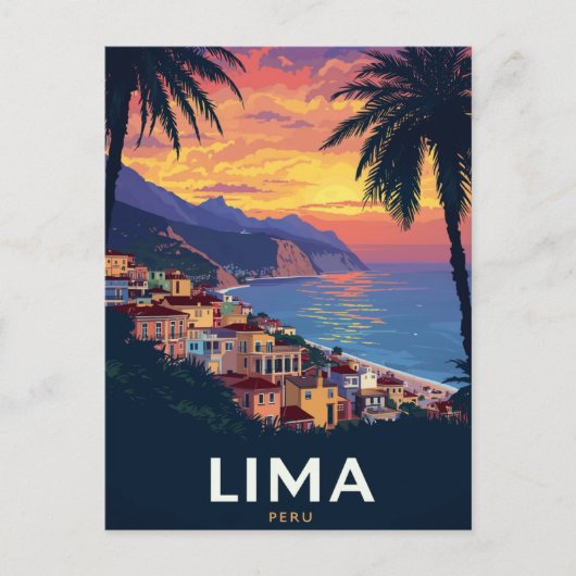 Lima Peru Coast Sunset Palm Trees Briefkaart (Voorkant)