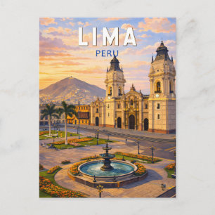 Lima Peru Illustratie Reis Kunst Vintage Briefkaart
