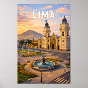Lima Peru Illustratie Reis Kunst Vintage Poster
