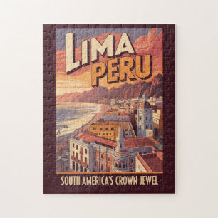 Lima Peru Kust Illustratie Reis Kunst Vintage Legpuzzel