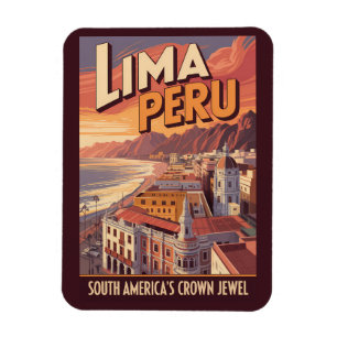 Lima Peru Kust Illustratie Reis Kunst Vintage Magneet