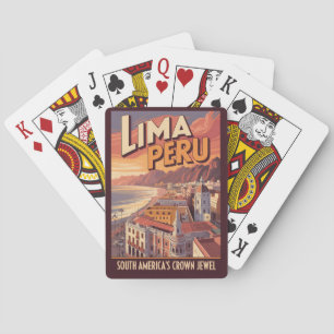Lima Peru Kust Illustratie Reis Kunst Vintage Pokerkaarten