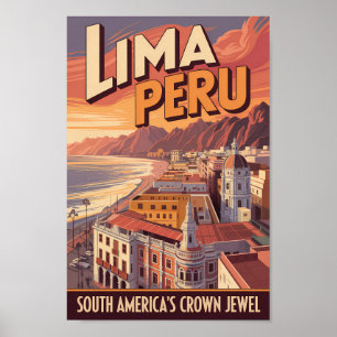 Lima Peru Kust Illustratie Reis Kunst Vintage Poster